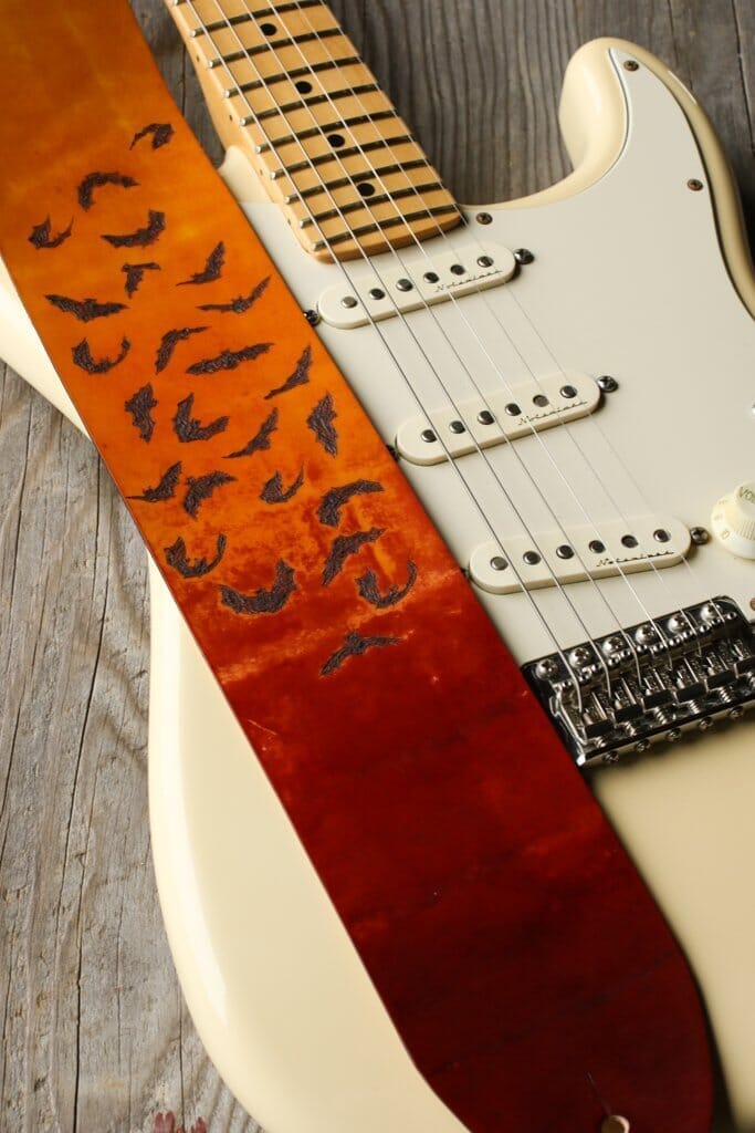 Bats in the sunset guitar strap