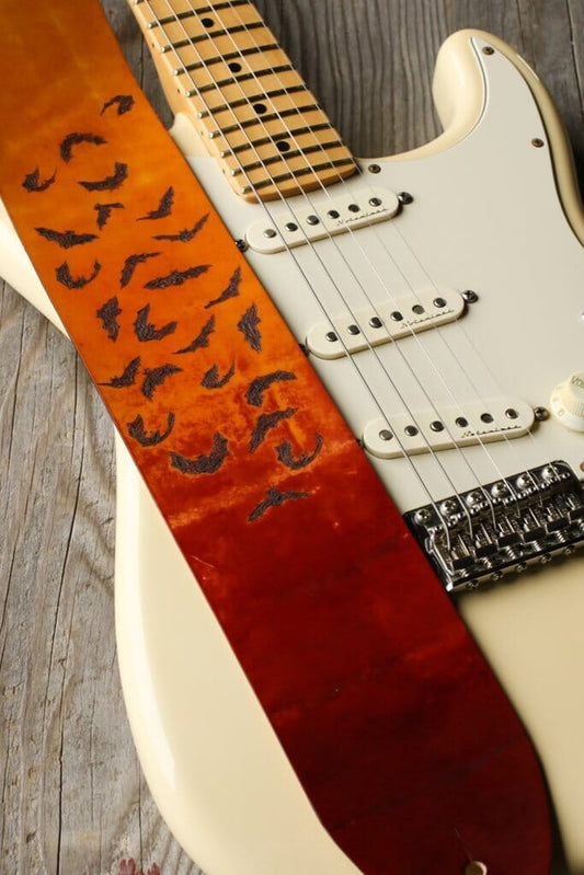 Bats in the sunset guitar strap