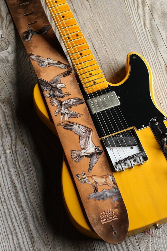Birds of Prey Custom Leather Guitar Strap