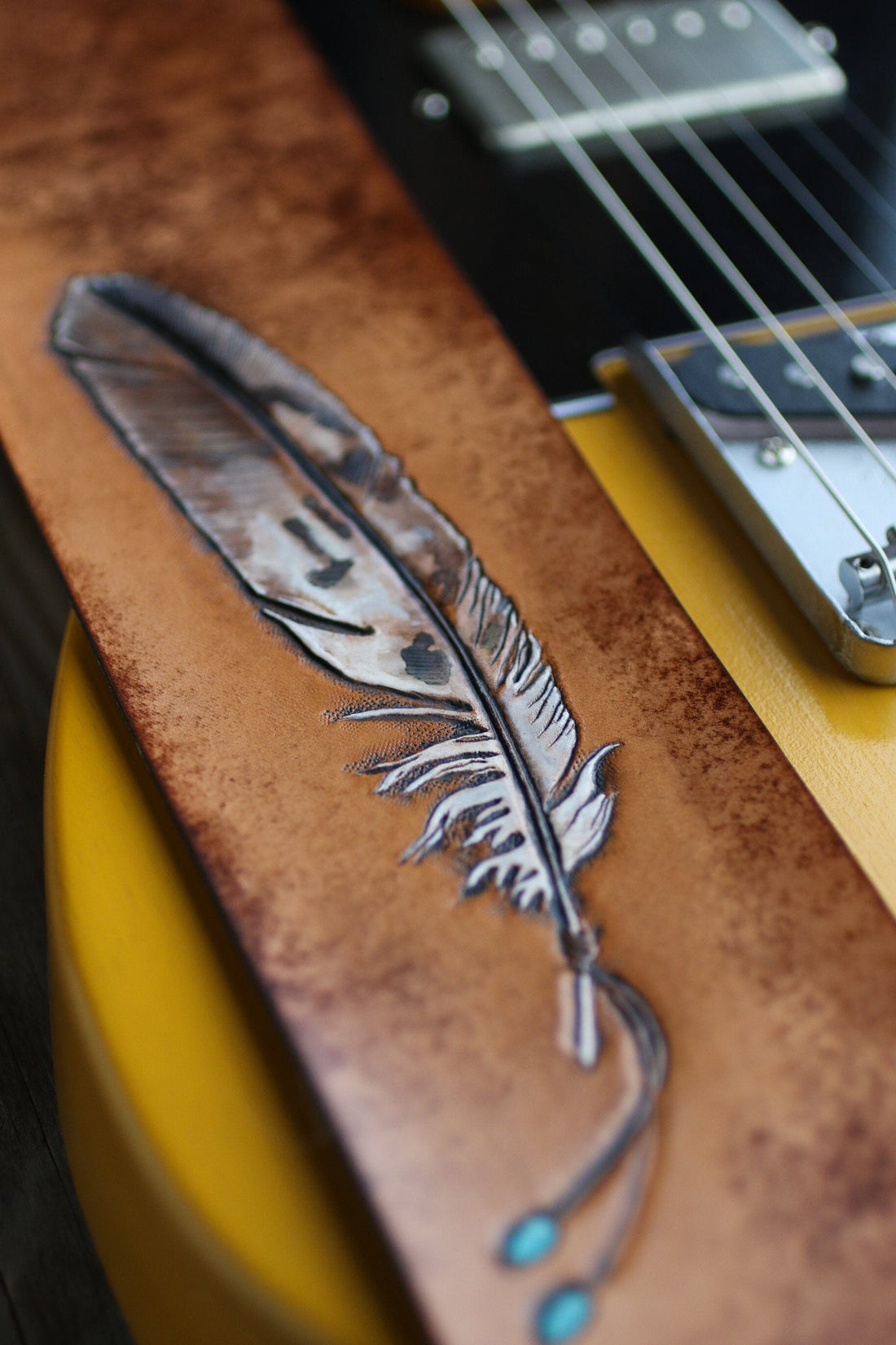 Custom Eagle Feather and Dream Catcher Guitar Strap