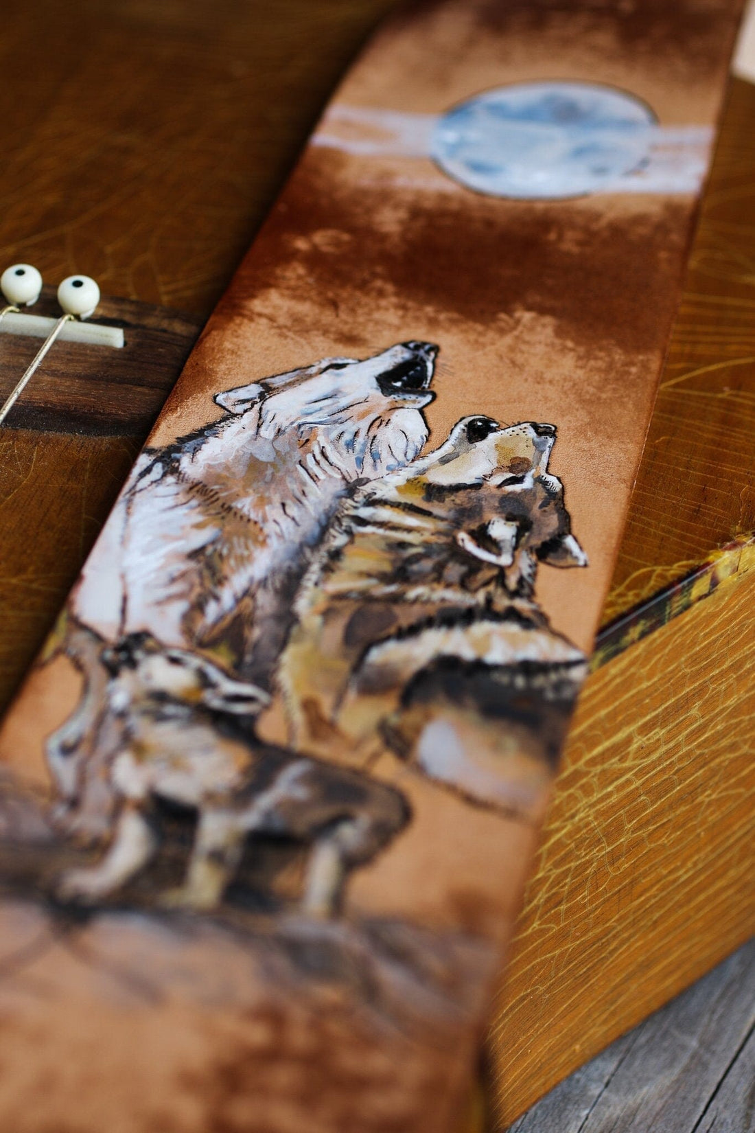 Family of howling wolves custom leather guitar strap