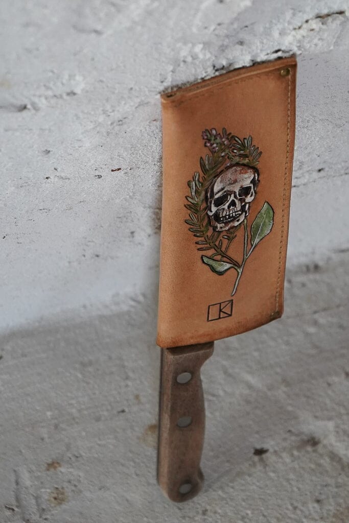 Leather saya with skull and herbs