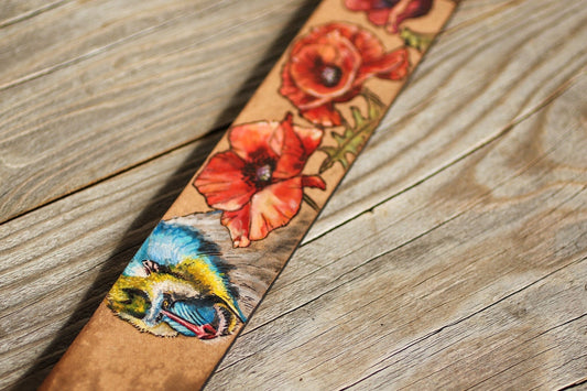 Mandrill and Flowers Custom Leather Belt