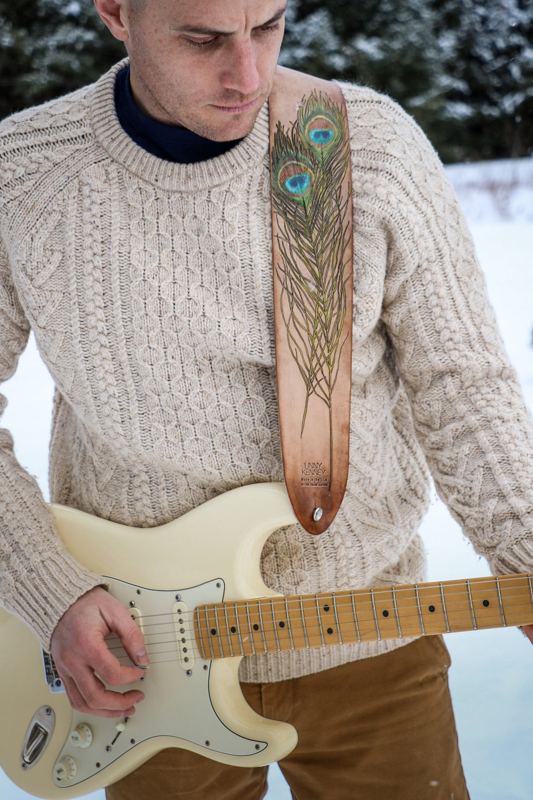 Peacock Feathers Guitar Strap and The Tall Pine Strap