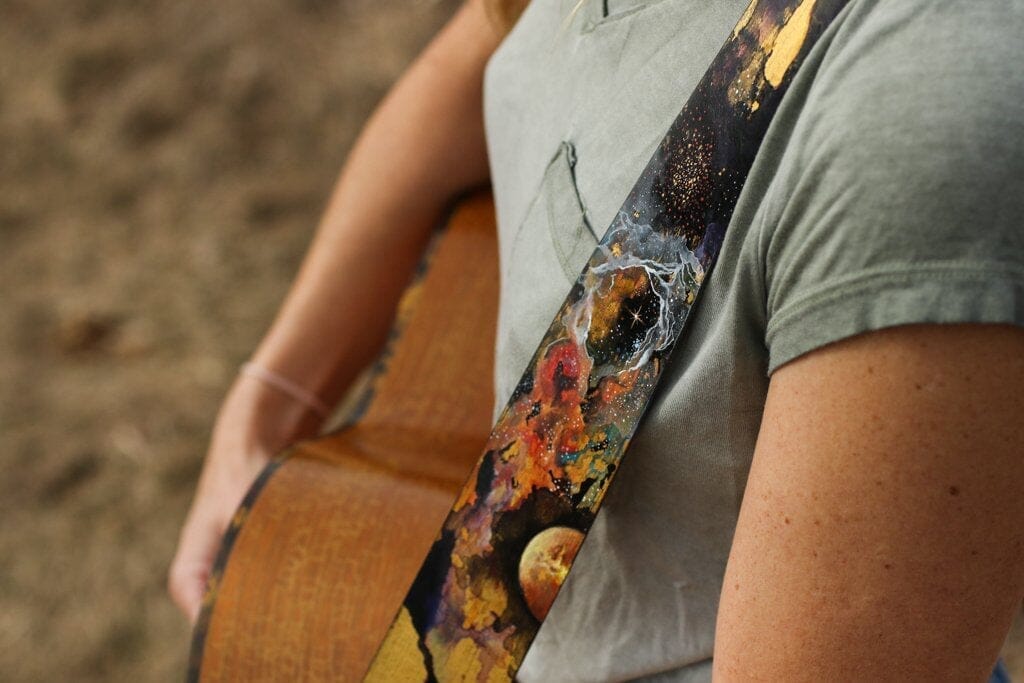 "Somewhere in the Universe" // 24k Gold and Italian Leather Guitar Strap