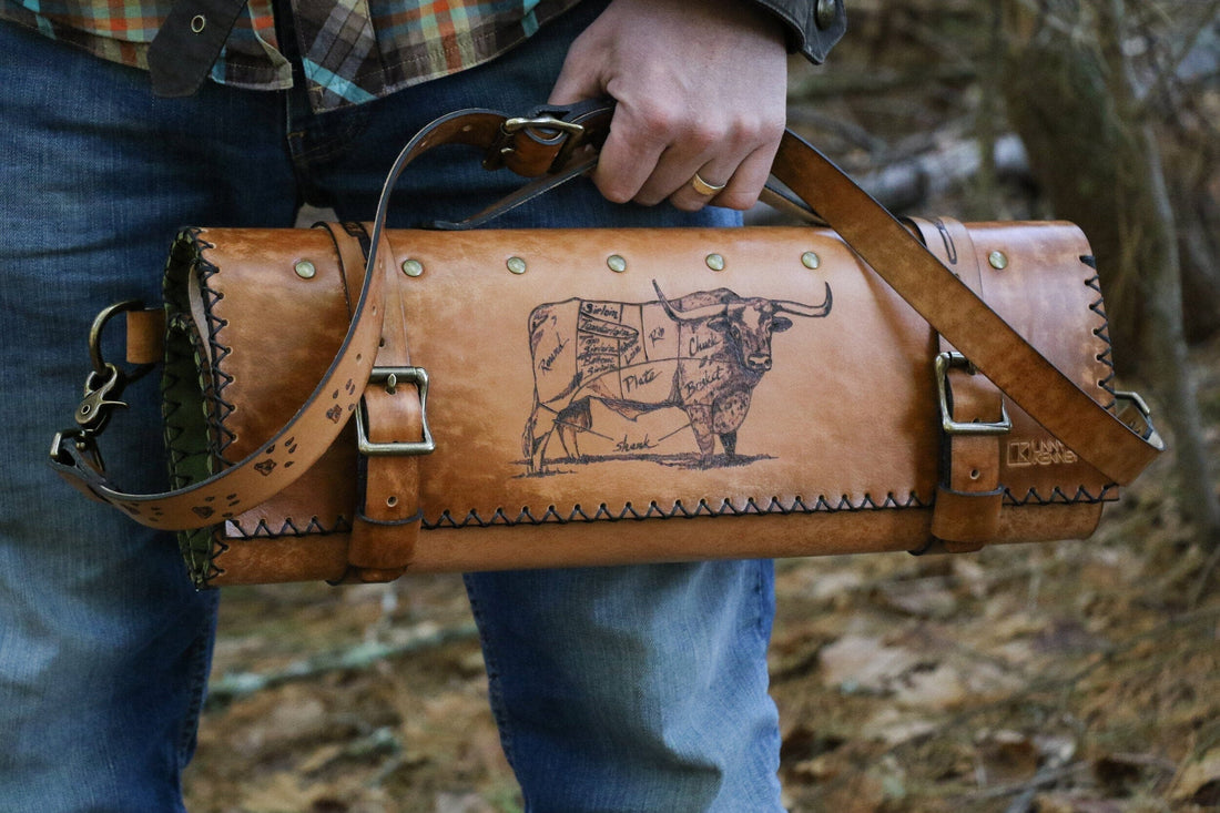The Trinity Knife Roll with custom painted cat portraits
